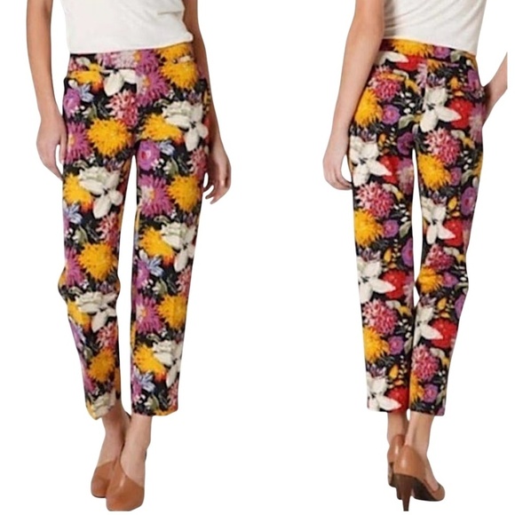 ANTHROPOLOGIE Elevenses 100% Cotton Garden Party 5 Pocket Cropped Floral Pant 12 - Picture 1 of 10